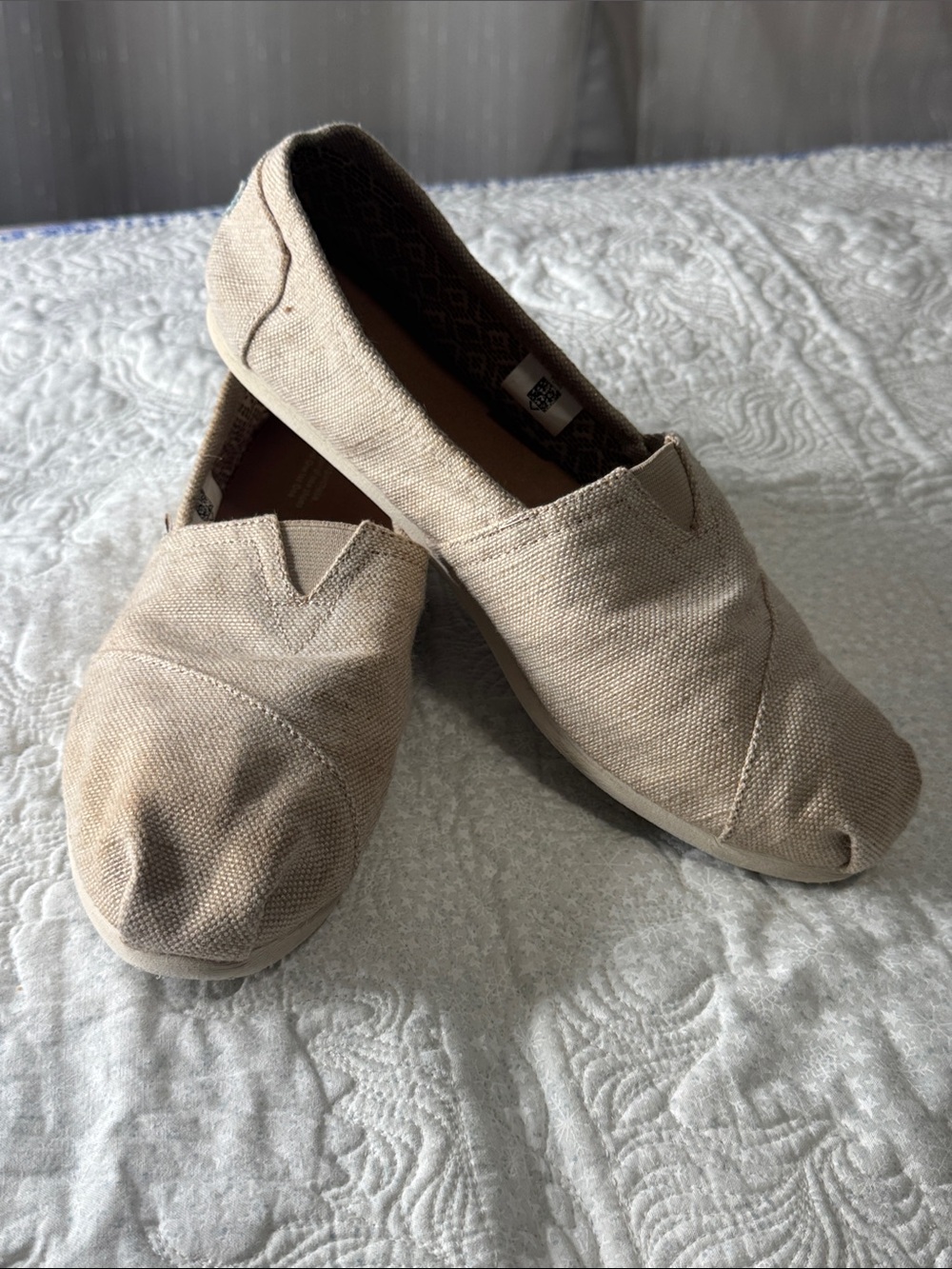Toms Beige Canvas Slip-On Loafers